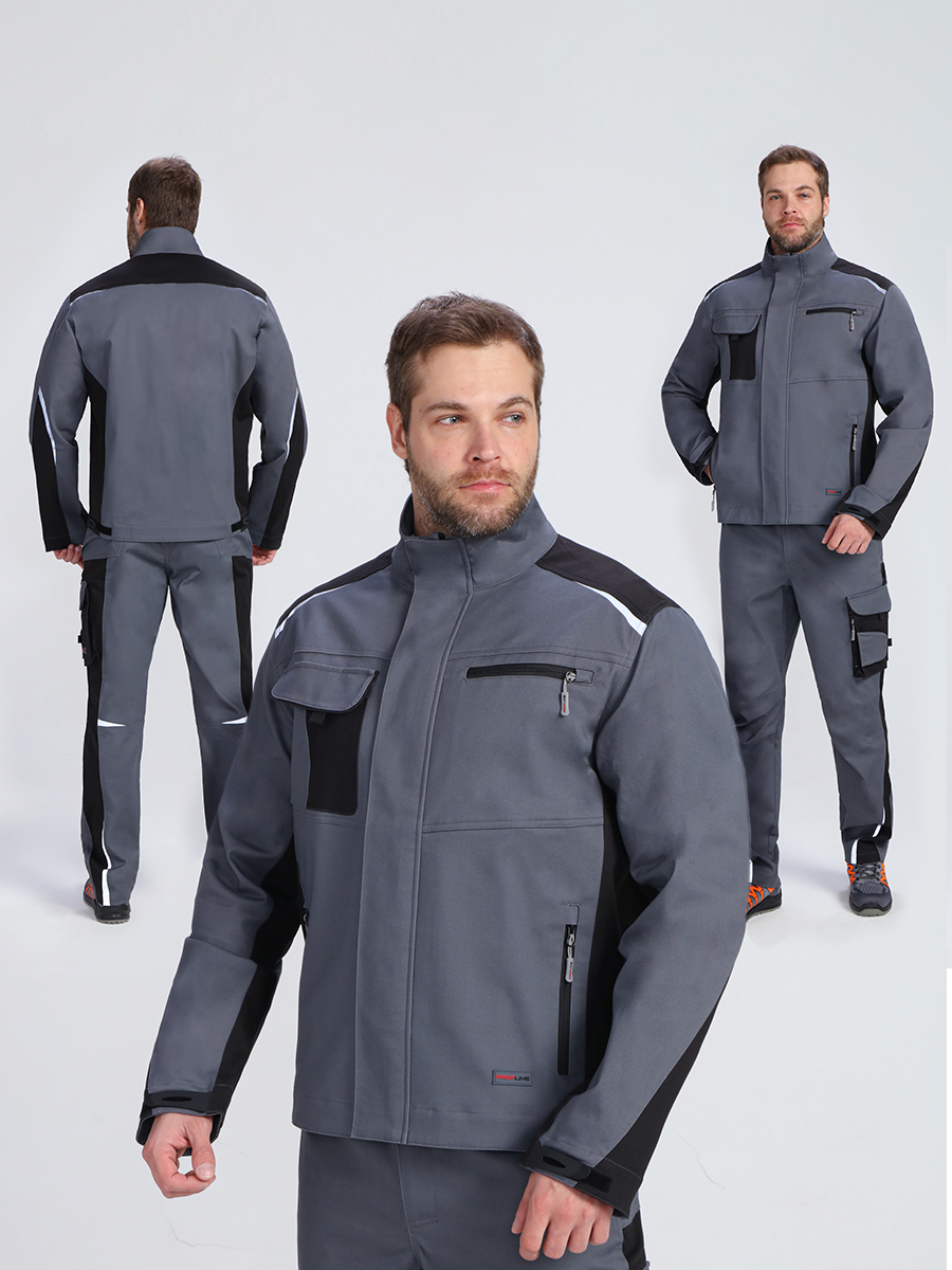 Куртка ProfLineLeader (тк.Хлопок/Спандекс,260), серый/черный